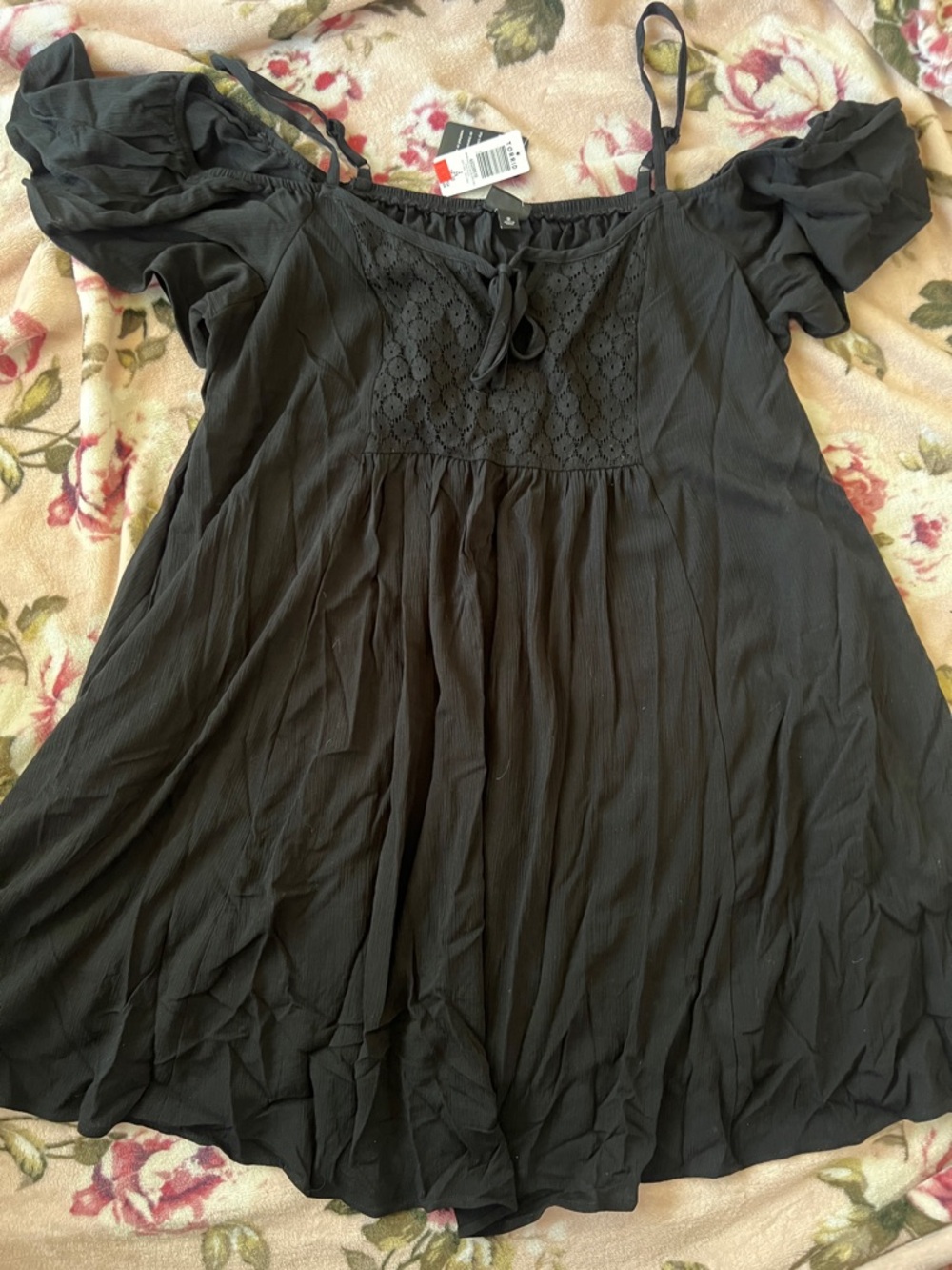 torrid Black Off-Shoulder Lace Yoke Babydoll Dress